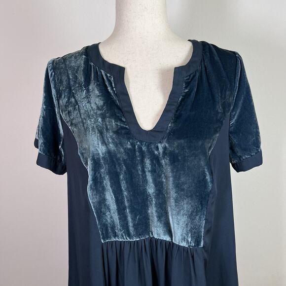Maeve Anthropologie Velvet Dress Size Medium Green Mini Short Sleeve Tunic - Picture 2 of 14